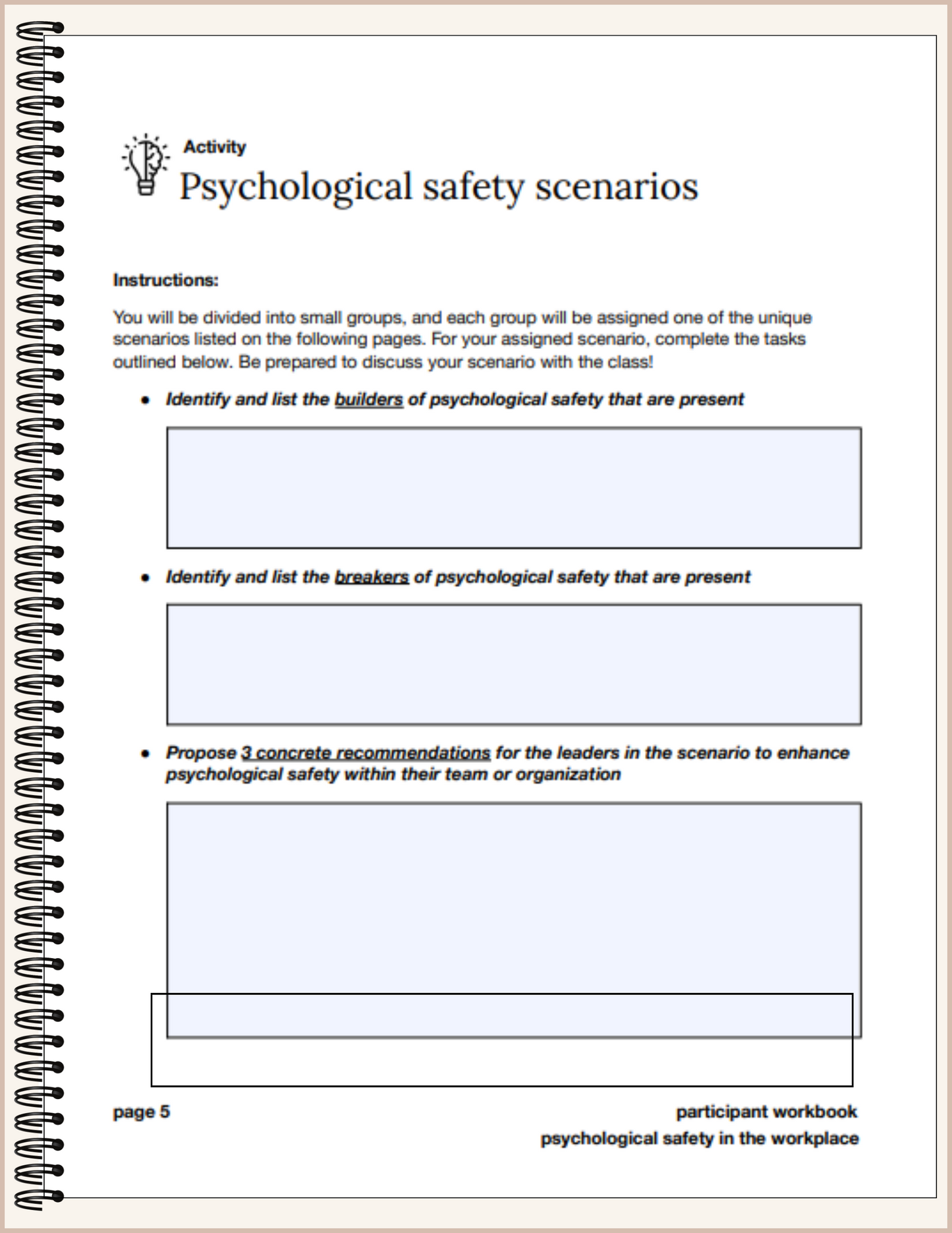 Sample page from the participant workbook